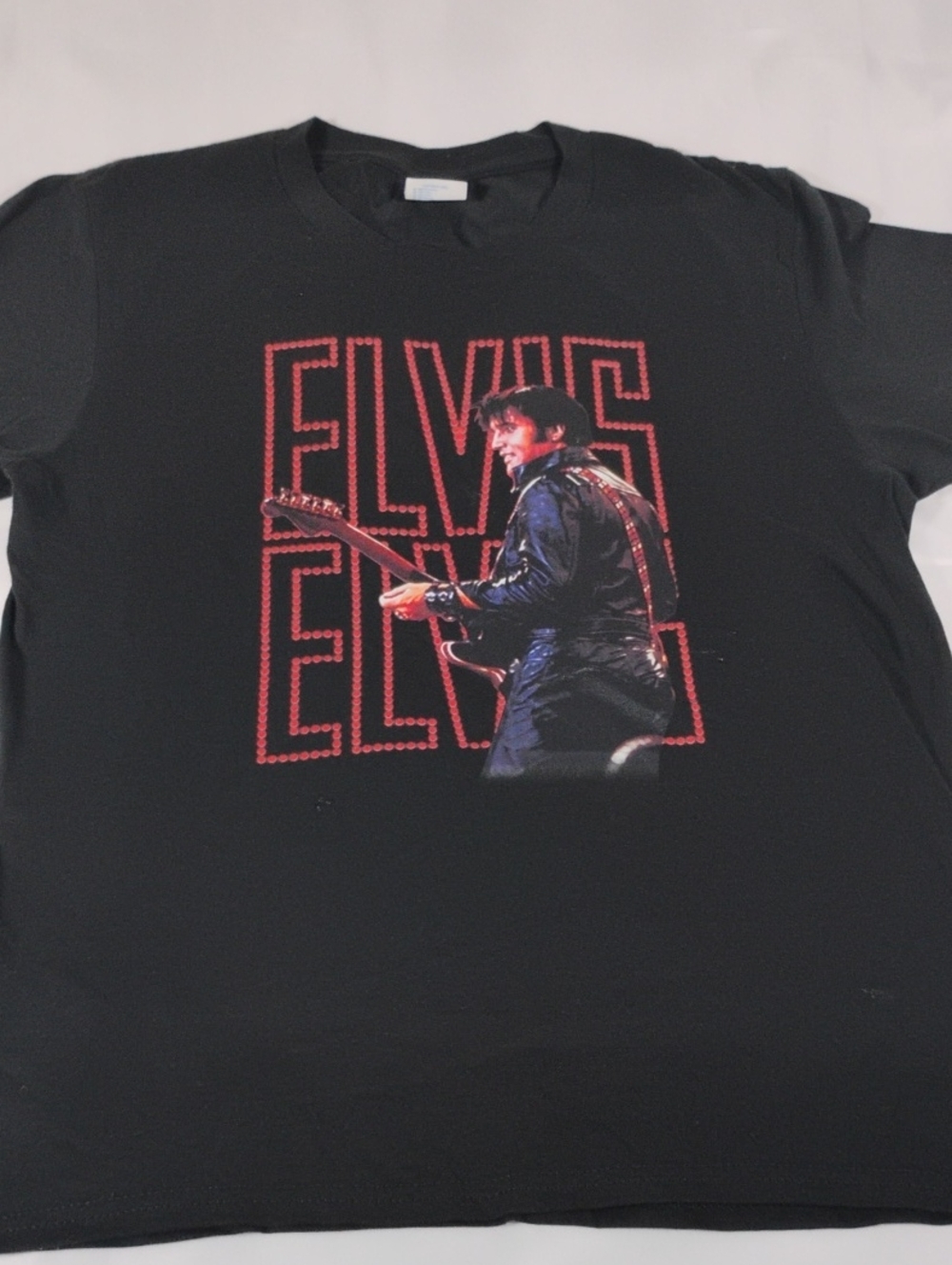 Port and Company Black Short Sleeve Elvis Graphic Tee with Red Print